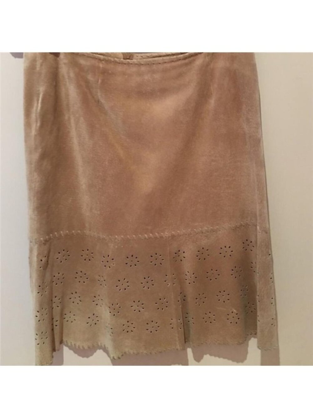 sueder with laser cutouts Women's Tan Skirt